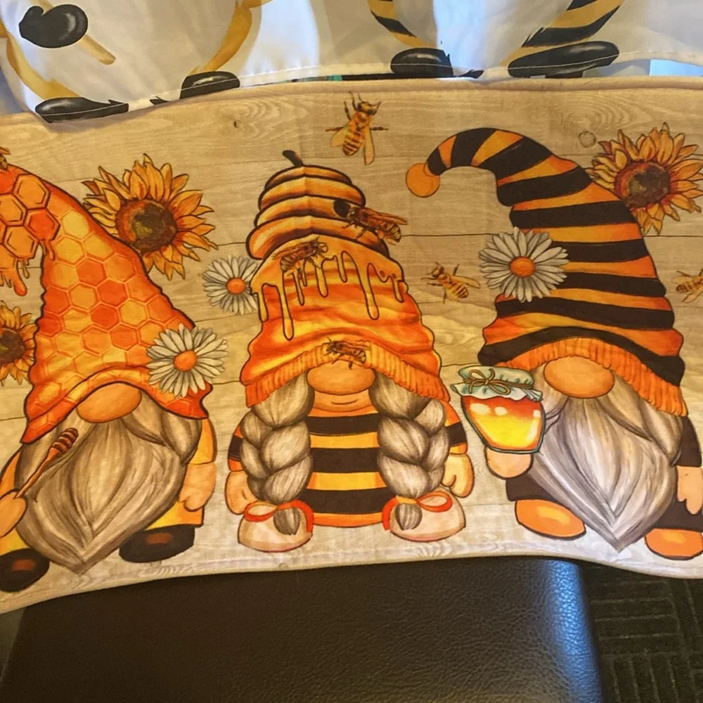 Sunflower fall gnomes bathroom set Shower curtain, window valance bath rug